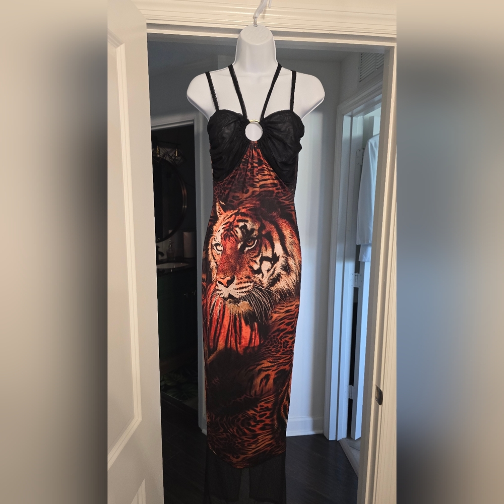 Black and Orange Tiger Print Dress - Picture 3 of 4